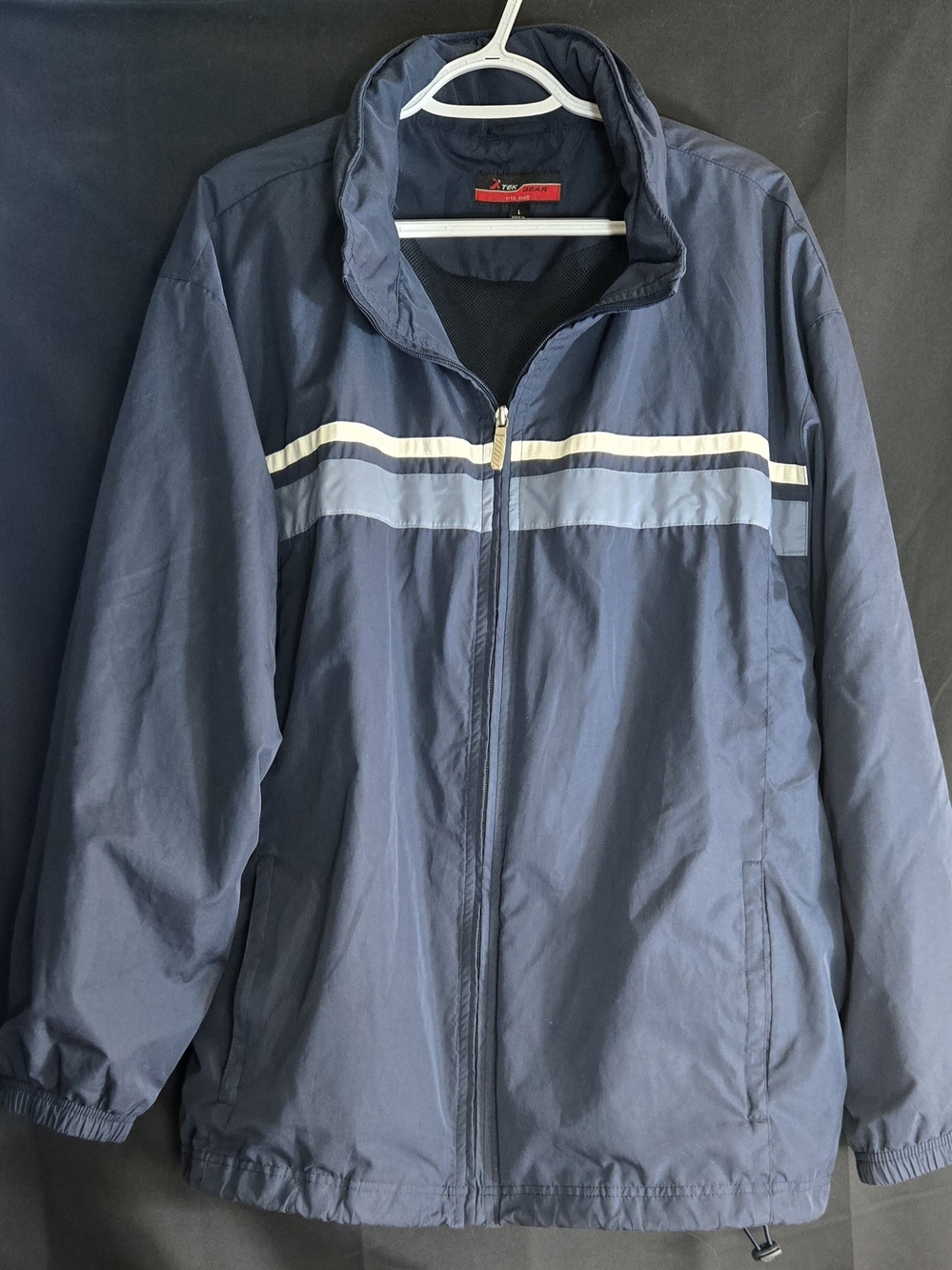 tek gear Navy Windbreaker with White and Light Blue Stripes #534